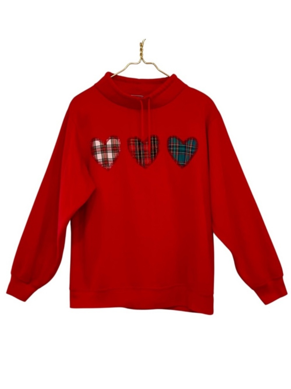 Vintage 90s Sporting Club Tartan Plaid Heart Appliqué Sweatshirt